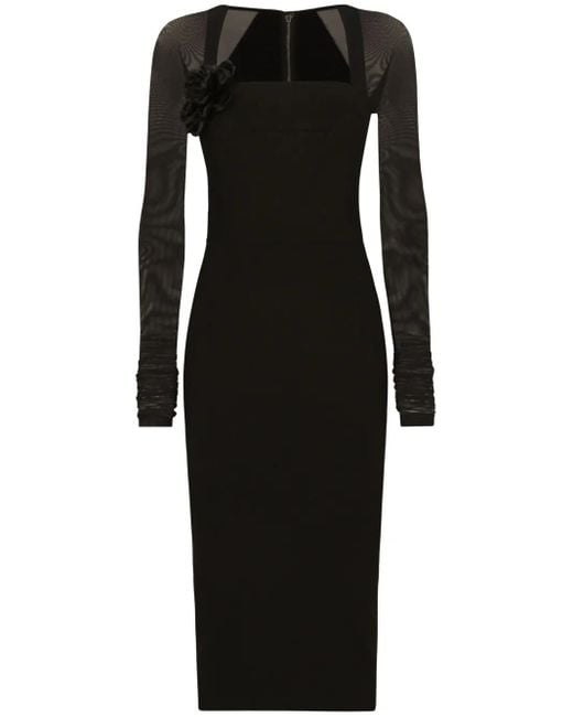 Dolce & Gabbana Black Jersey Dress With Tulle Sleeves