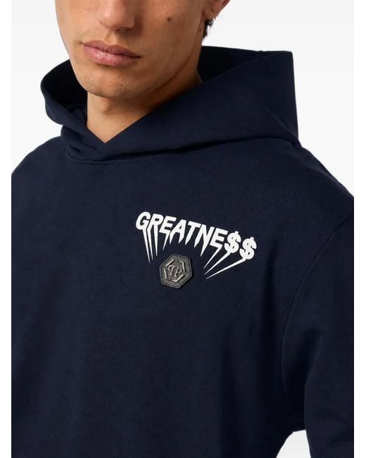 Philipp Plein Blue Fleece Hoodie Greatness for men
