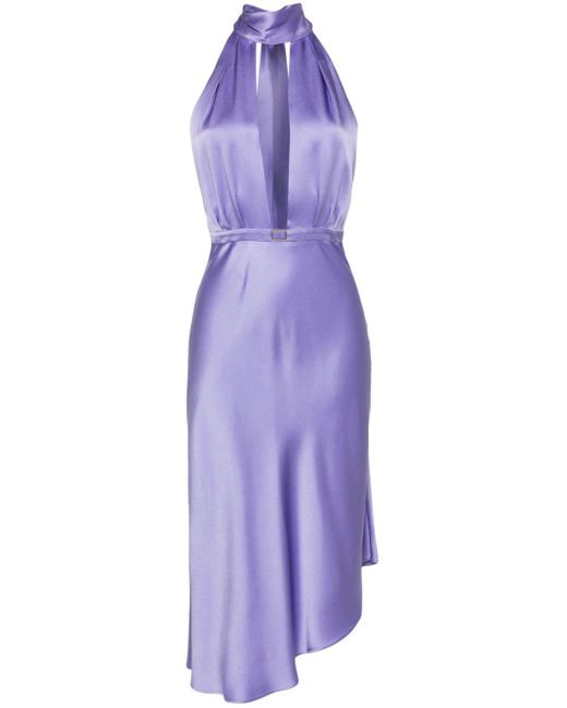 Vestido morado de satén con cuello halter Elisabetta Franchi de color Purple