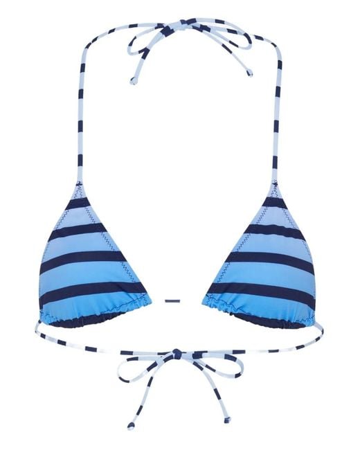 Jean Paul Gaultier Blue Striped Tie Bikini Top