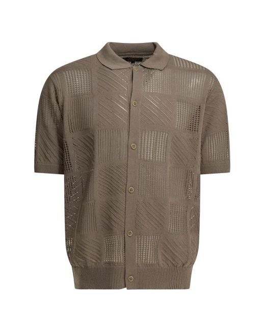 Beams Plus Gray Geometric-Patterned Button-Down Polo Shirt for men