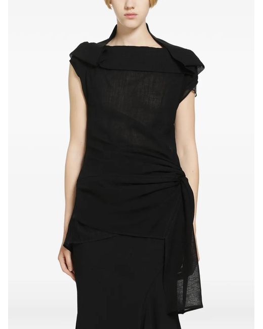 Yehuafan Black Draped Sleeveless Top