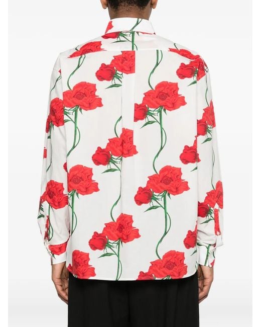 KENZO Red Floral-Print Asymmetric-Front Shirt for men