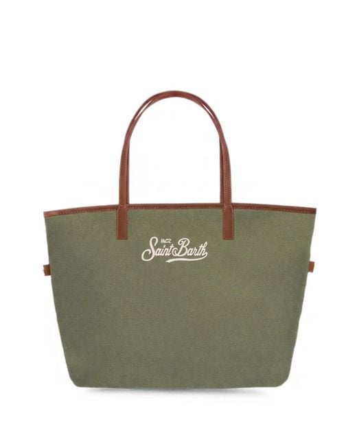 Mc2 Saint Barth Green City Logo-Embroidered Tote Bag