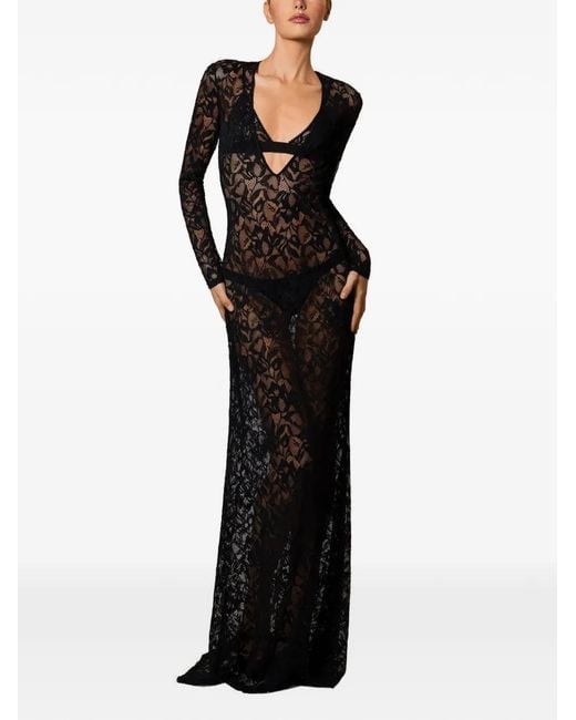 Kiki de Montparnasse Black Sophie Floral-Lace Long-Sleeve Maxi Dress