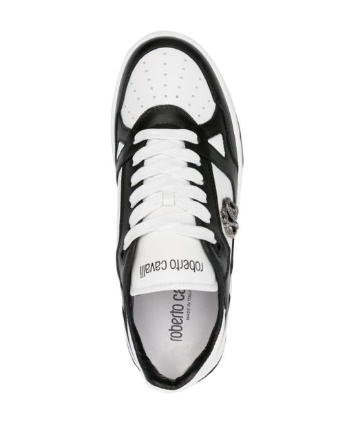 Roberto Cavalli Leren Sneakers Met Plakkaat in het White voor heren