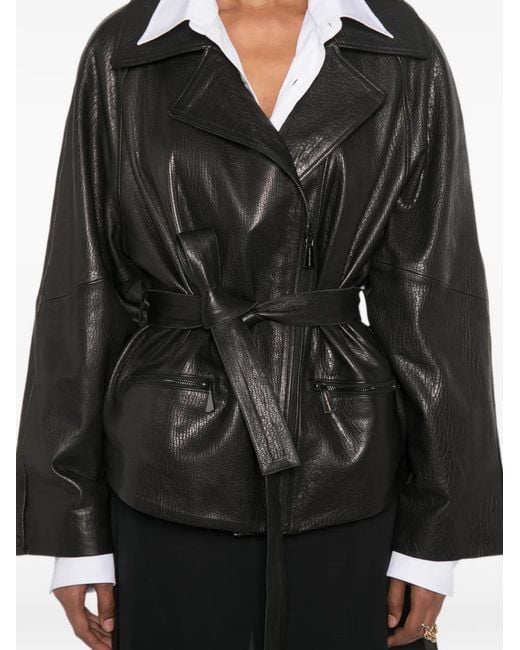 ADRIANNA FERETTI Black Belted Leather Jacket