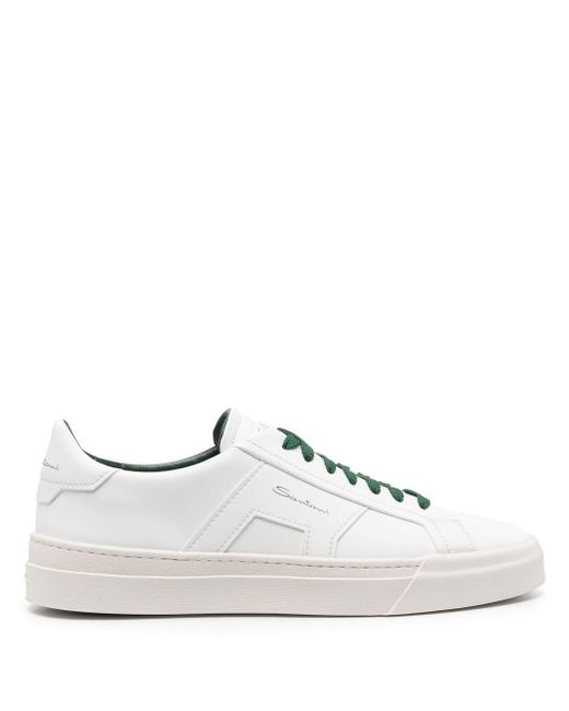 Santoni Double Buckle Low-top Leather Sneakers in White for Men | Lyst