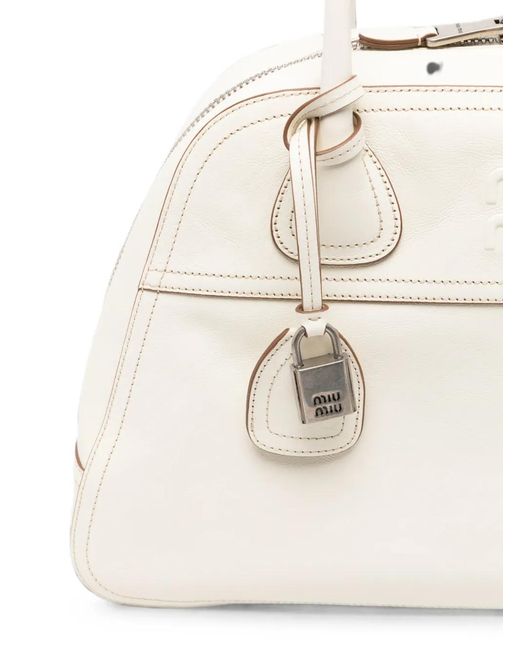 Miu Miu White Logo-Embossed Leather Shoulder Bag