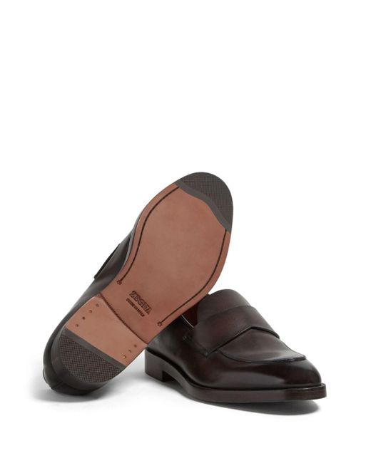 Zegna Brown Torino Leather Loafers for men