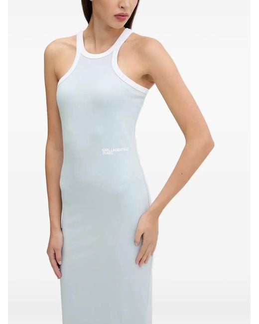 Karl Lagerfeld White Logo-Print Racer-Neck Dress