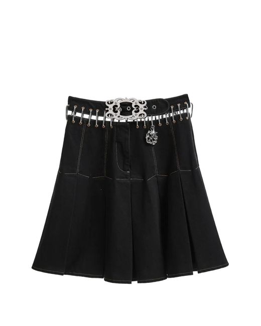 Chopova Lowena Black Bevo Pleated Carabiner-Detail Skirt