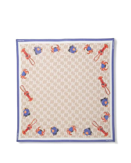 Karl Lagerfeld White Monogram-Print Marine-Motif Scarf