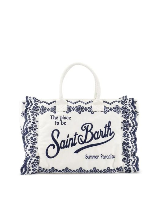 Mc2 Saint Barth White Broderie Anglaise Ruffled Tote Bag
