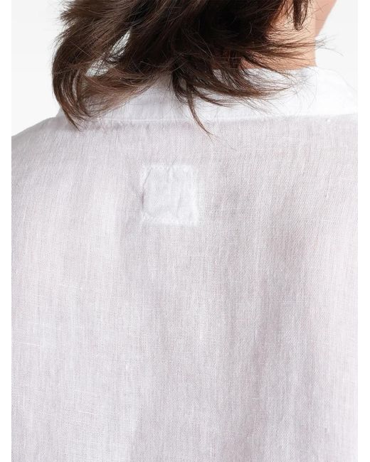 120% Lino White Pin-Tucked Open-Stitch Shirt