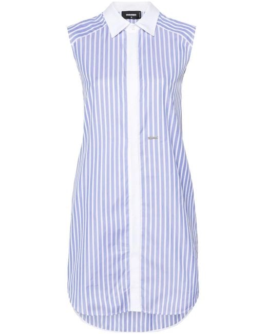 DSquared² Blue Knotted-Sleeves Striped Shirtdress
