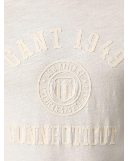 Gant White Logo-Print Slub-Texture T-Shirt for men