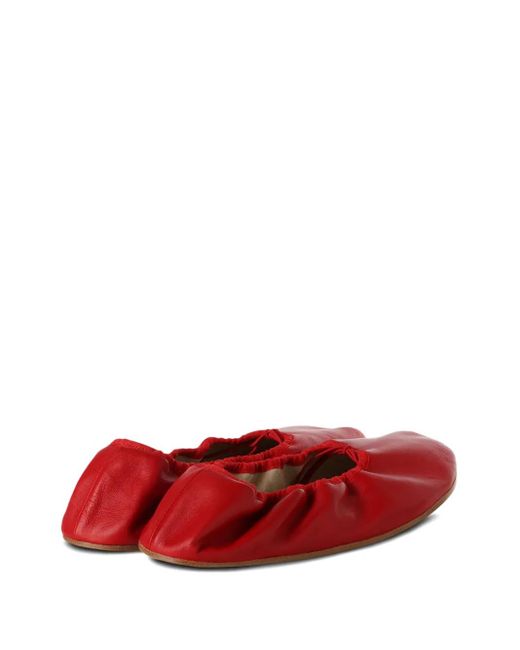 The Row Red Sheepskin Ruffled Ballet Flats
