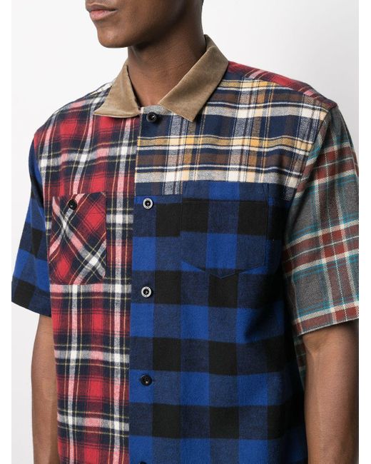 メンズ Sacai チェック パッチワーク シャツ ブルー Lyst