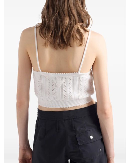 Prada White Openwork Cotton Crop Top