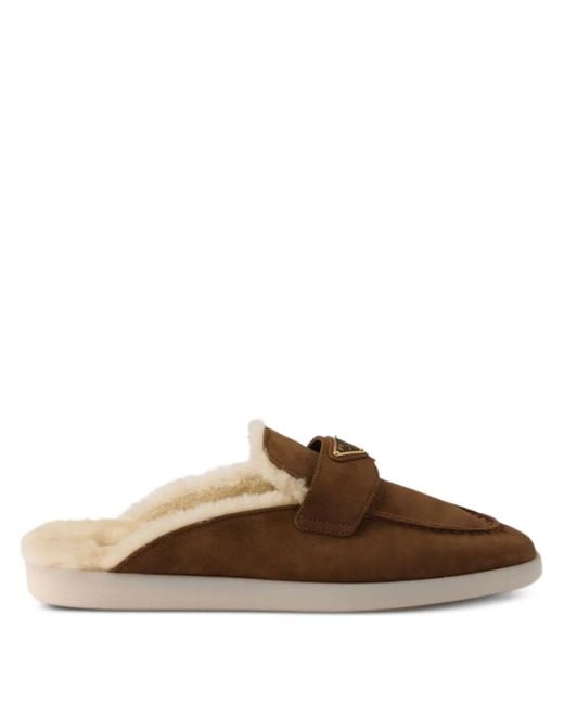 Prada Brown Mules Aus Shearling
