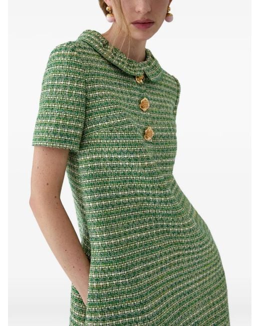 Carolina Herrera Green Button-Up Tweed Shift Mini Dress