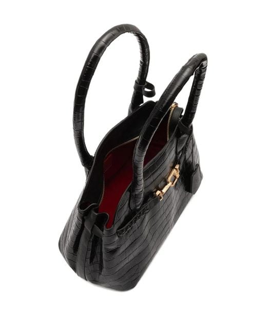 Gaia croc-embossed braided shoulder bag Isla de color Black