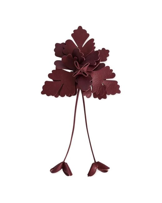 Alberta Ferretti Red Floral-Motif Leather Brooch