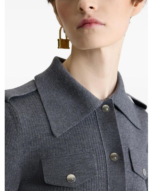 Patou Gray Ribbed Collared Cardigan