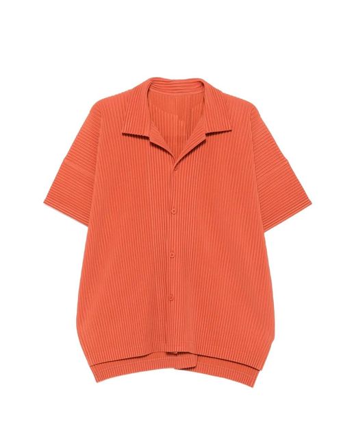 Homme Plissé Issey Miyake Orange Pleated Short-Sleeve Shirt for men