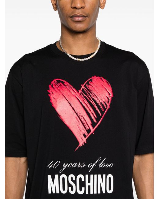 Moschino Black 40 Years Of Love Cotton T-shirt for men