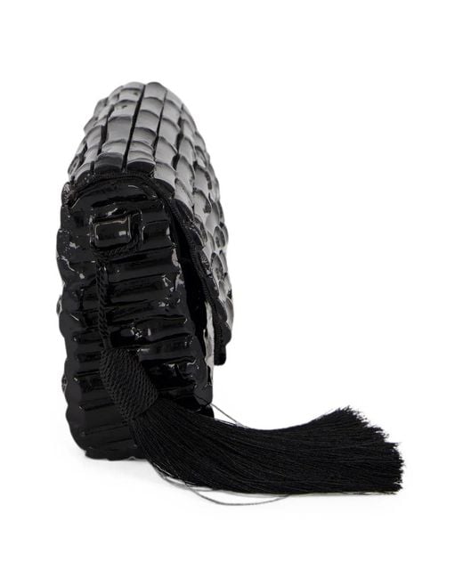 Glorinha Paranagua Black Gaya Lacquered Bamboo Clutch Bag