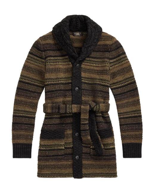 RRL Black Striped Belted Cardigan