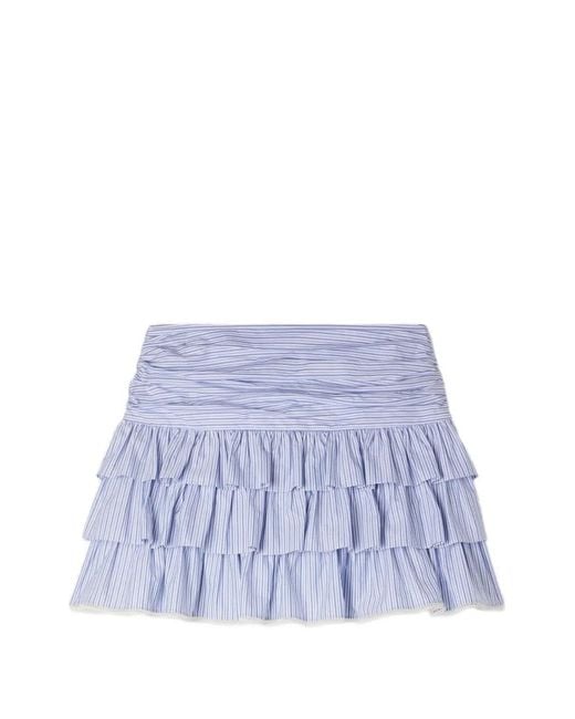 Sandro White Mini Striped Ruffled Skirt