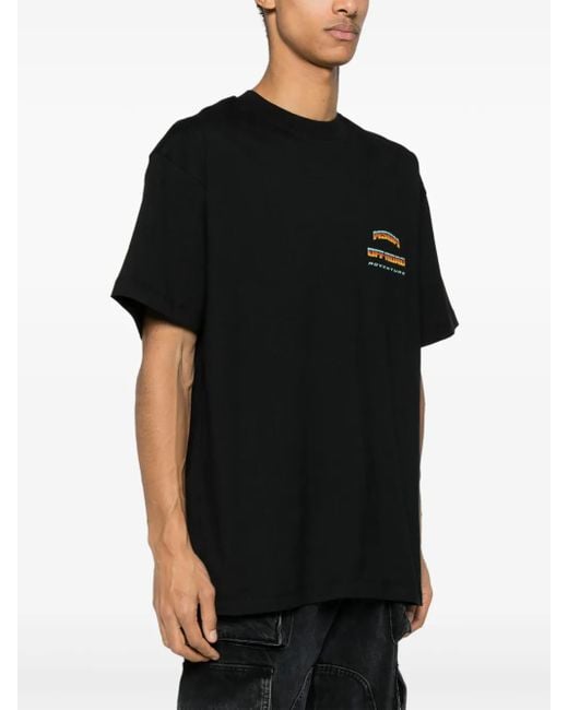 MSGM Black Logo-Print Cotton T-Shirt for men