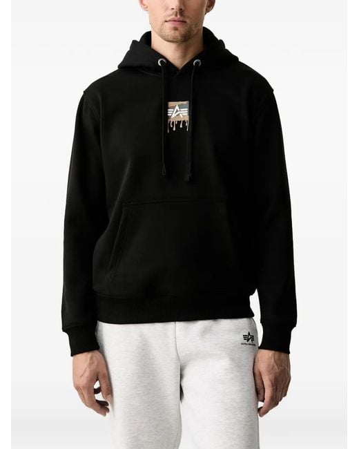 Alpha Industries Black Logo-Print Drawstring Hoodie for men