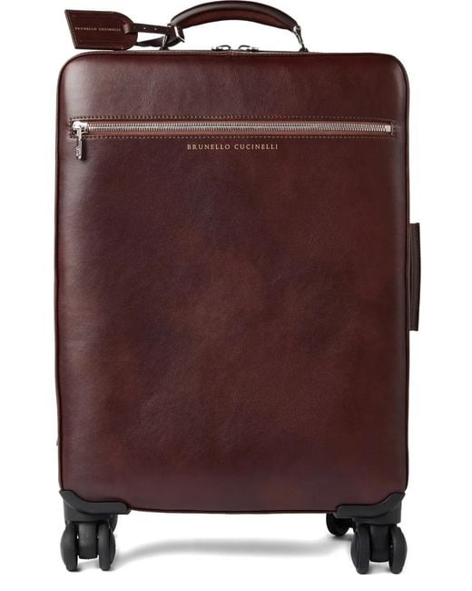 Brunello Cucinelli Brown Leather Wheeled Suitcase for men
