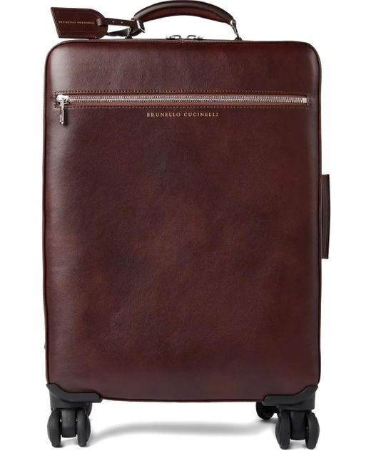 Brunello Cucinelli Brown Leather Wheeled Suitcase for men