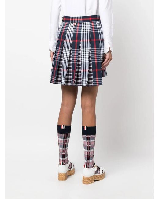 Thom Browne Blue Pleated Asymmetrical Skirt