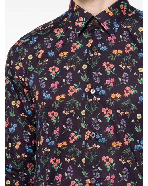 Paul Smith Blue Liberty Floral-print Organic Cotton Shirt for men