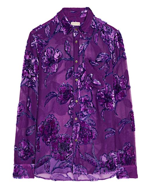 Camisa translúcida con detalle floral Dries Van Noten de hombre de color Purple