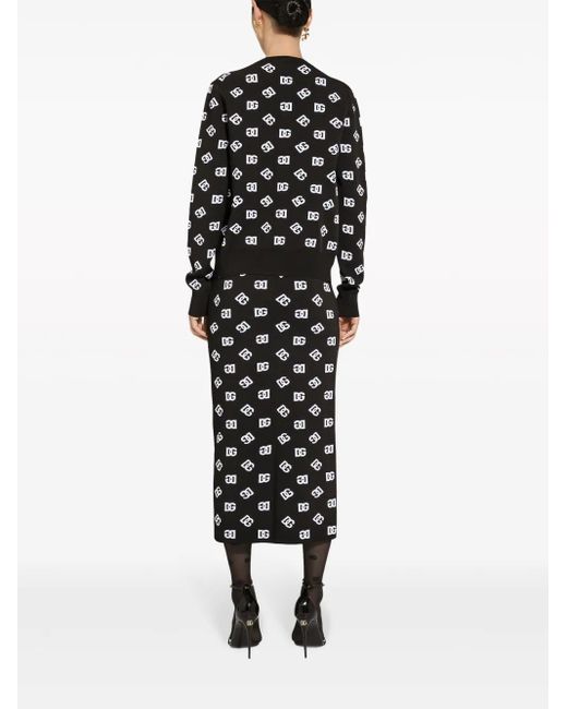 Dolce & Gabbana Black Viscose Cardigan With Jacquard Dg Logo