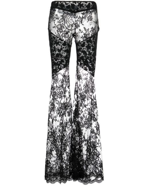 Roberto Cavalli Black Flared Chantilly-lace Trousers