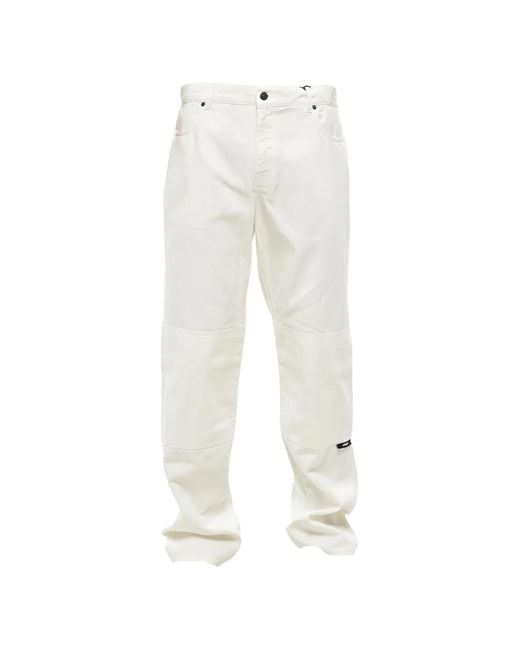 MSGM White Logo-Print Straight-Leg Jeans for men