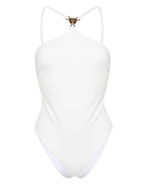 Bañador con cuello halter y placa Medusa Versace de color White