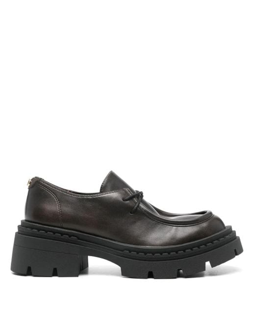 Twinset Black Leather Moc-Toe Lace-Up Brogues