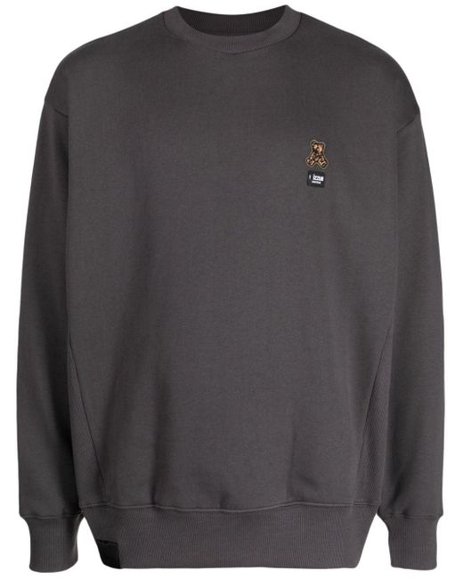 Izzue Gray Bear-patch Fleece Sweatshirt for men