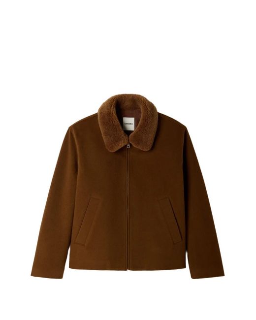Sandro Brown Shearling-Collar Zip-Up Jacket for men