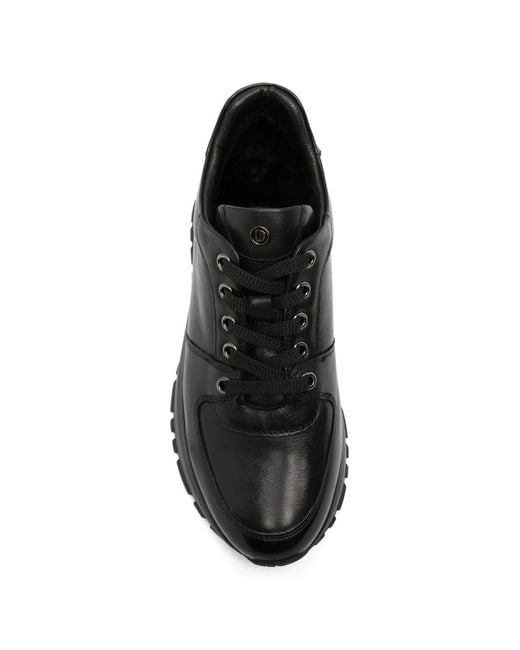 ADRIANNA FERETTI Black Lace-Up Leather Sneakers