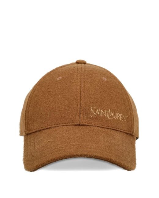 Saint Laurent Logo-embroidered Wool Cap Brown